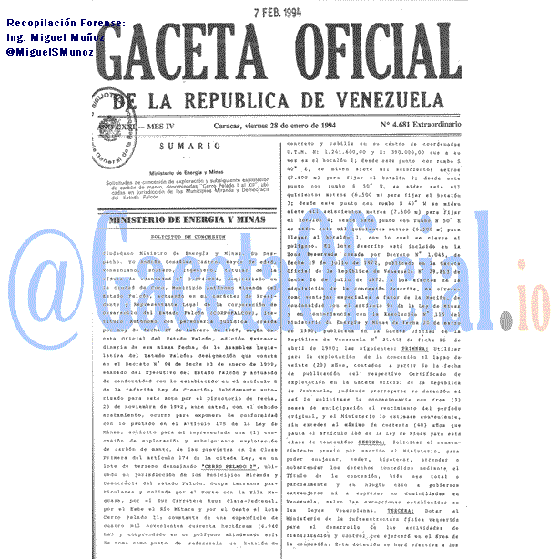 Gaceta Oficial 4681 del 28 Enero 1994