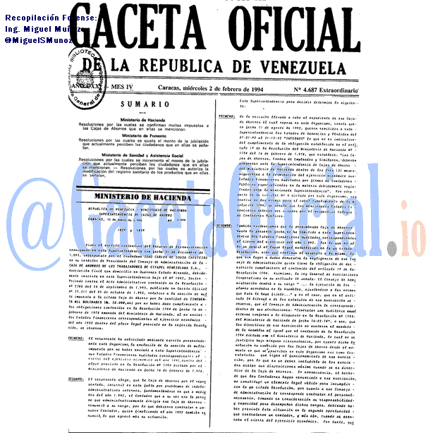 Gaceta Oficial 4687 del 2 Febrero 1994