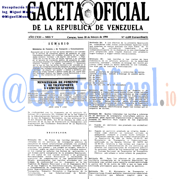 Gaceta Oficial 4699 del 28 Febrero 1994