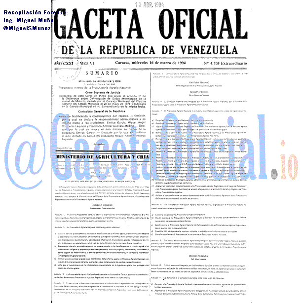 Gaceta Oficial 4705 del 16 Marzo 1994