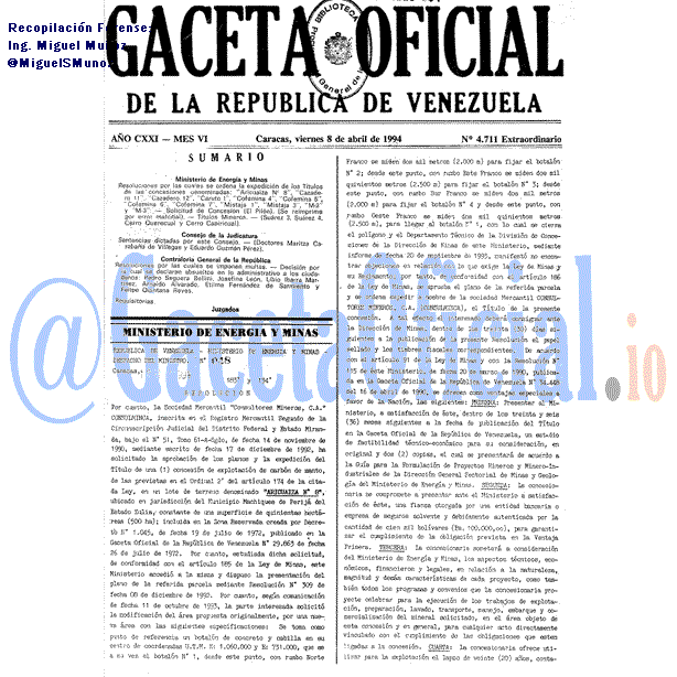 Gaceta Oficial 4711 del 8 Abril 1994
