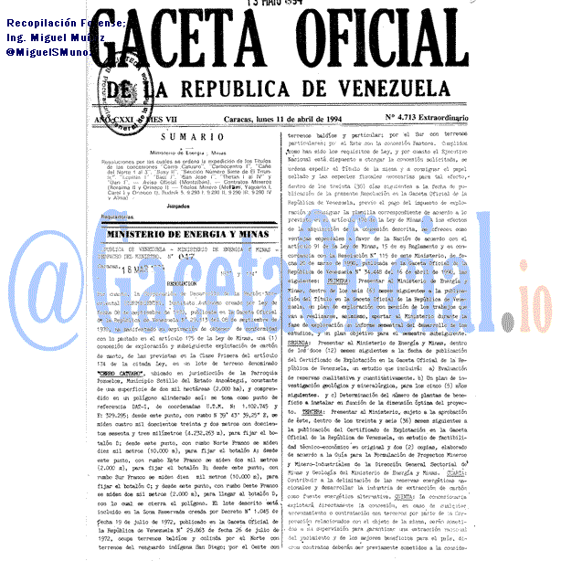 Gaceta Oficial 4713 del 11 Abril 1994