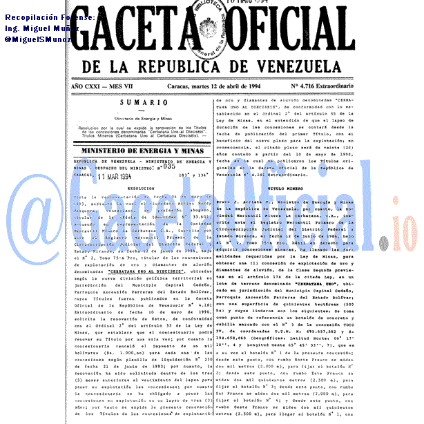 Gaceta Oficial 4716 del 12 Abril 1994