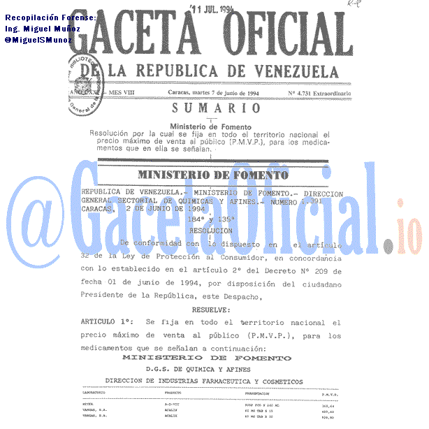 Gaceta Oficial 4731 del 7 Junio 1994