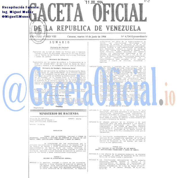Gaceta Oficial 4734 del 14 Junio 1994