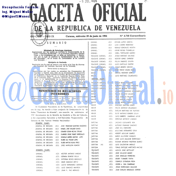 Gaceta Oficial 4740 del 29 Junio 1994