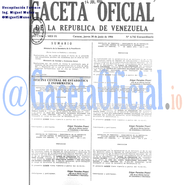Gaceta Oficial 4742 del 30 Junio 1994