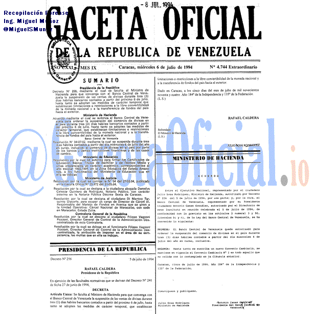 Gaceta Oficial 4744 del 6 Julio 1994