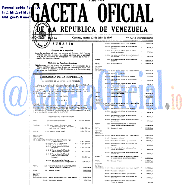 Gaceta Oficial 4748 del 12 Julio 1994
