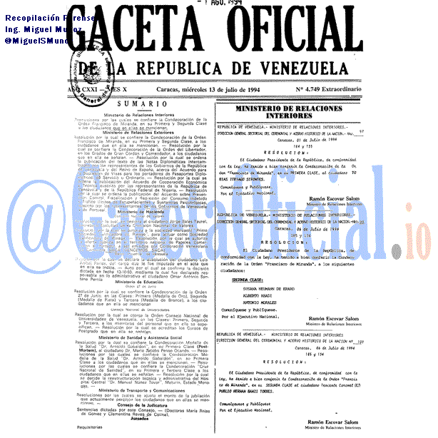 Gaceta Oficial 4749 del 13 Julio 1994