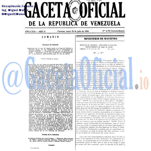 Gaceta Oficial 4751 del 18 Julio 1994