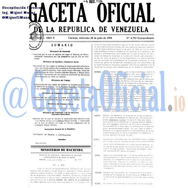Gaceta Oficial 4753 del 20 Julio 1994