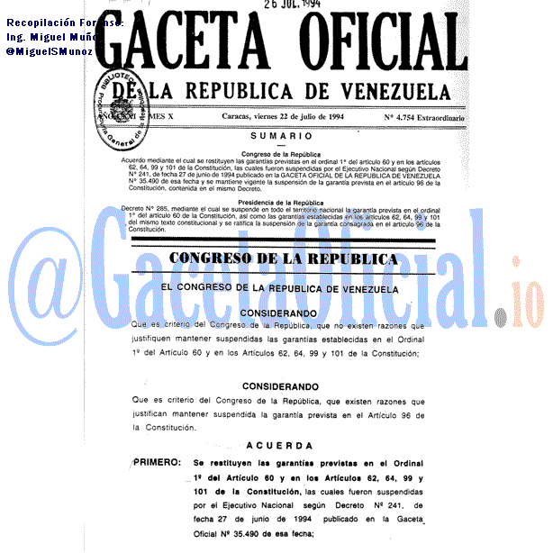 Gaceta Oficial 4754 del 22 Julio 1994