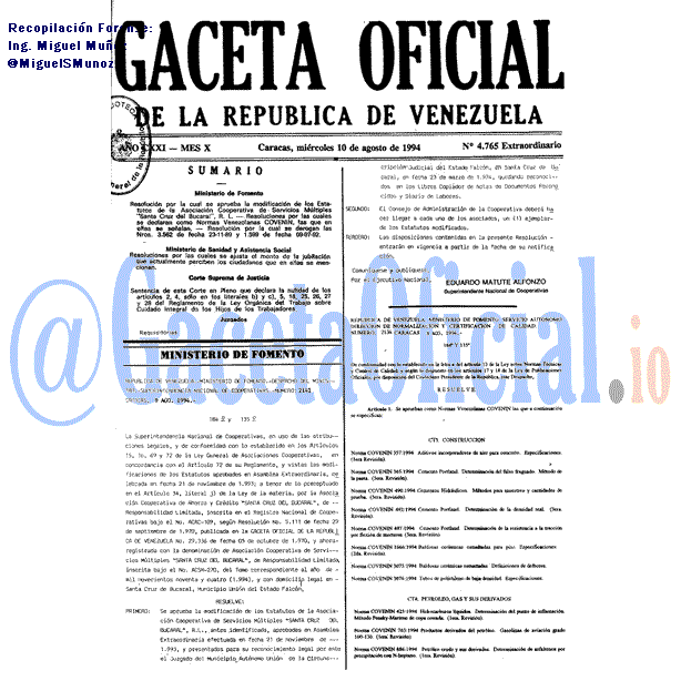 Gaceta Oficial 4765 del 10 Agosto 1994