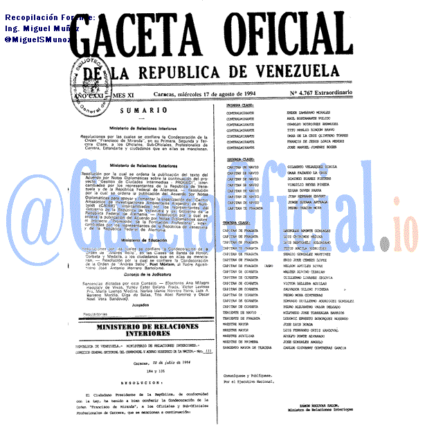 Gaceta Oficial 4767 del 17 Agosto 1994