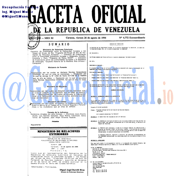 Gaceta Oficial 4772 del 26 Agosto 1994