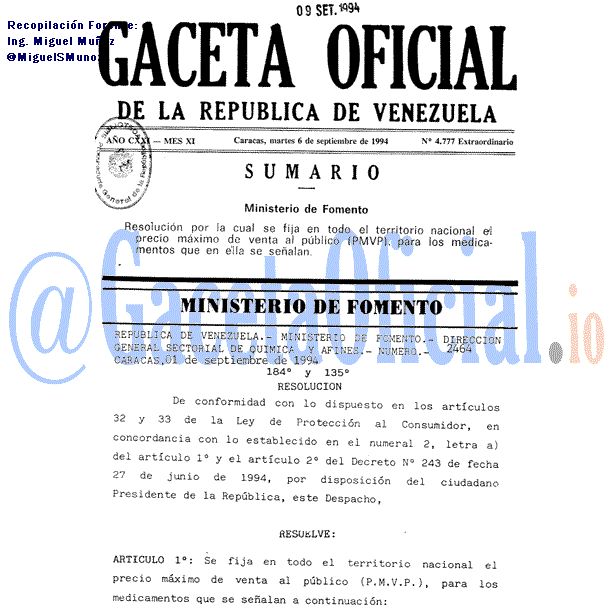 Gaceta Oficial 4777 del 6 Septiembre 1994