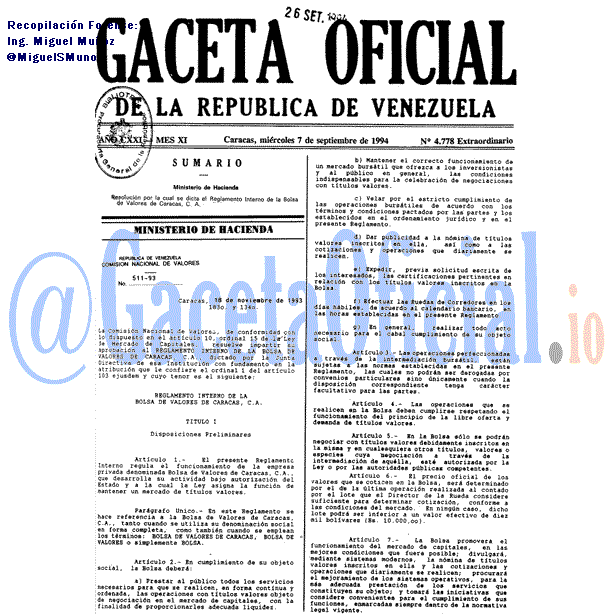 Gaceta Oficial 4778 del 7 Septiembre 1994