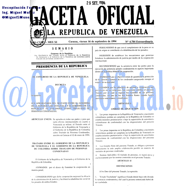 Gaceta Oficial 4784 del 16 Septiembre 1994
