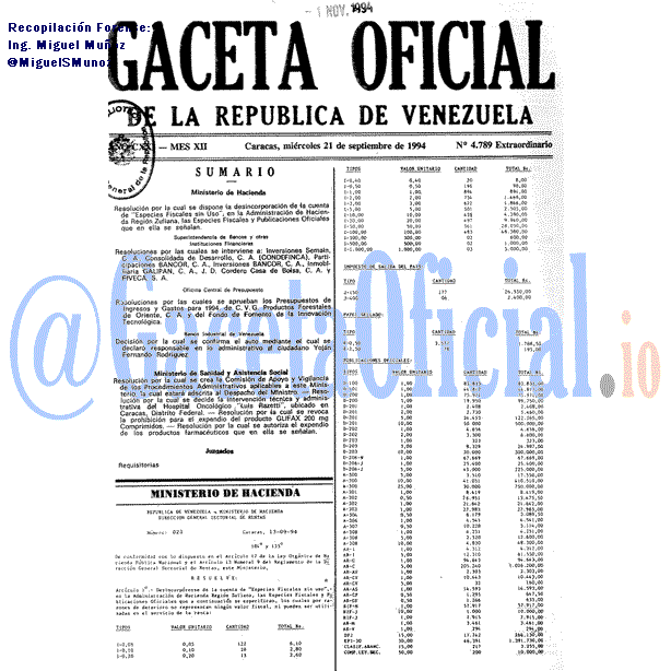 Gaceta Oficial 4789 del 21 Septiembre 1994