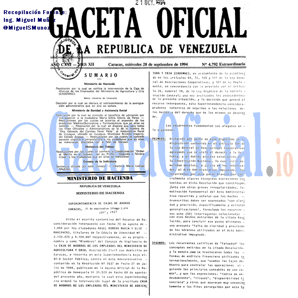 Gaceta Oficial 4792 del 28 Septiembre 1994