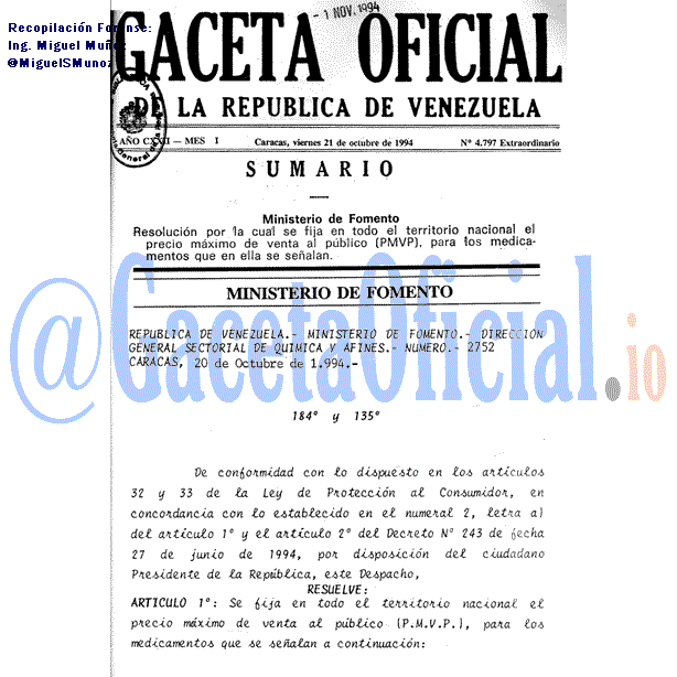 Gaceta Oficial 4797 del 21 Octubre 1994