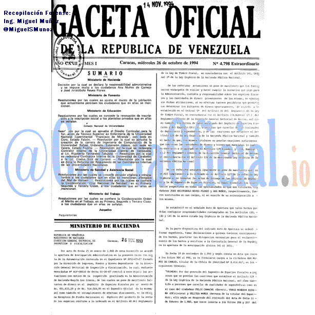 Gaceta Oficial 4798 del 26 Octubre 1994