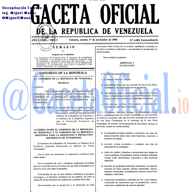 Gaceta Oficial 4801 del 1 Noviembre 1994