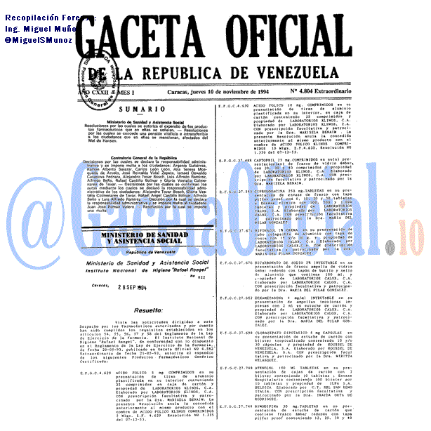 Gaceta Oficial 4804 del 10 Noviembre 1994