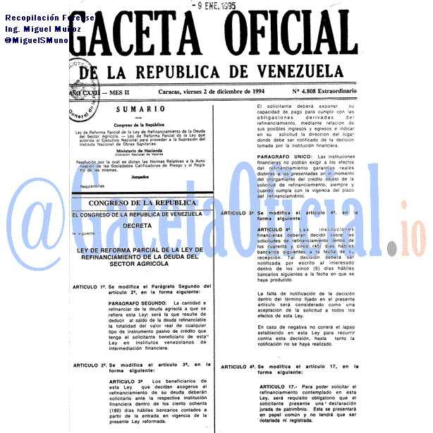 Gaceta Oficial 4808 del 2 Diciembre 1994