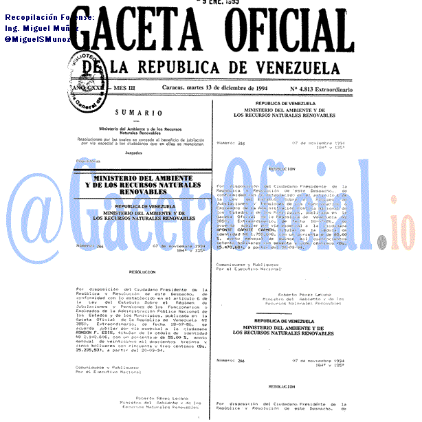 Gaceta Oficial 4813 del 13 Diciembre 1994