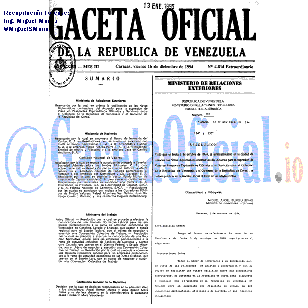 Gaceta Oficial 4814 del 16 Diciembre 1994