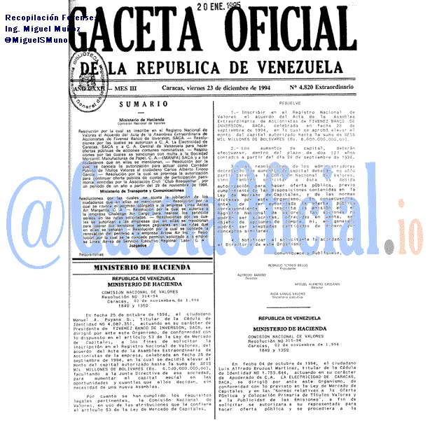 Gaceta Oficial 4820 del 23 Diciembre 1994