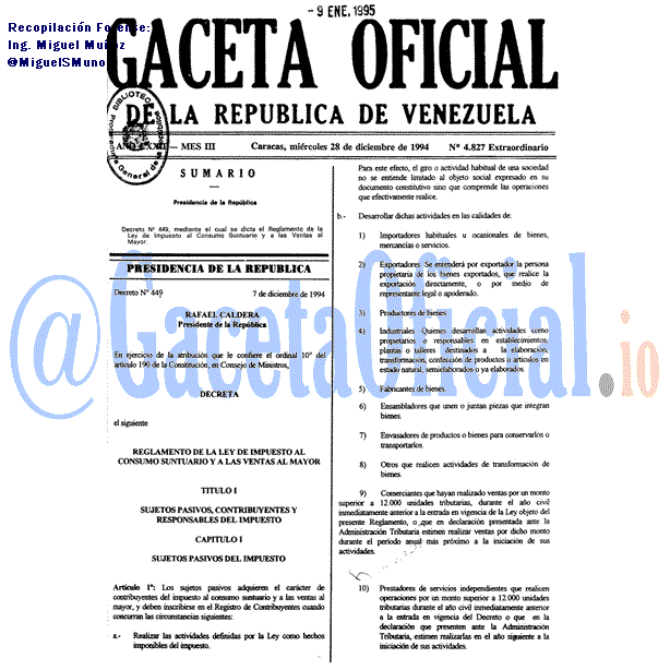 Gaceta Oficial 4827 del 28 Diciembre 1994