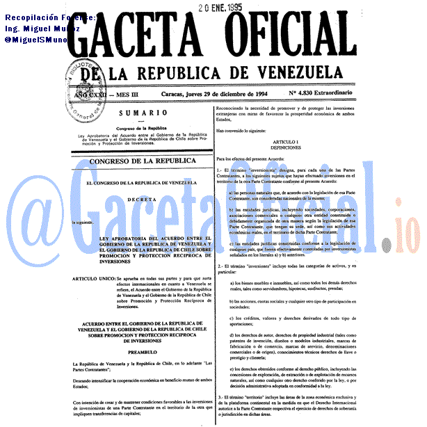 Gaceta Oficial 4830 del 29 Diciembre 1994