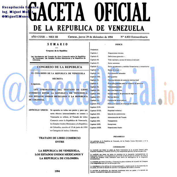 Gaceta Oficial 4833 del 29 Diciembre 1994