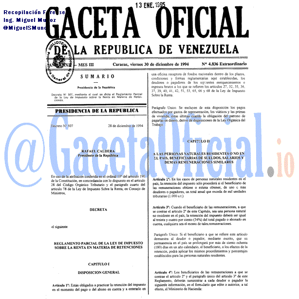 Gaceta Oficial 4836 del 30 Diciembre 1994