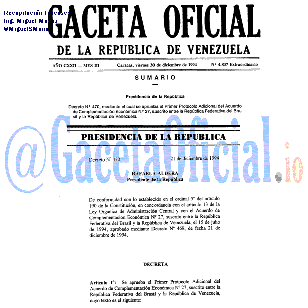 Gaceta Oficial 4837 del 30 Diciembre 1994