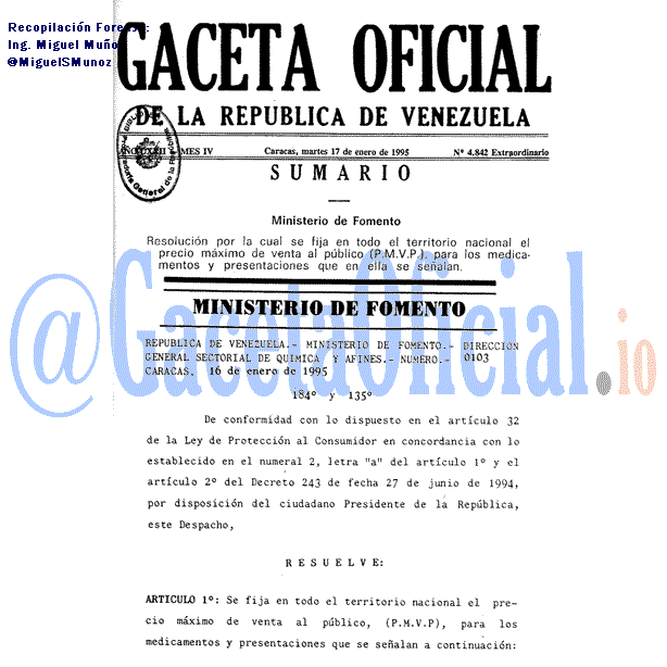 Gaceta Oficial 4842 del 17 Enero 1995