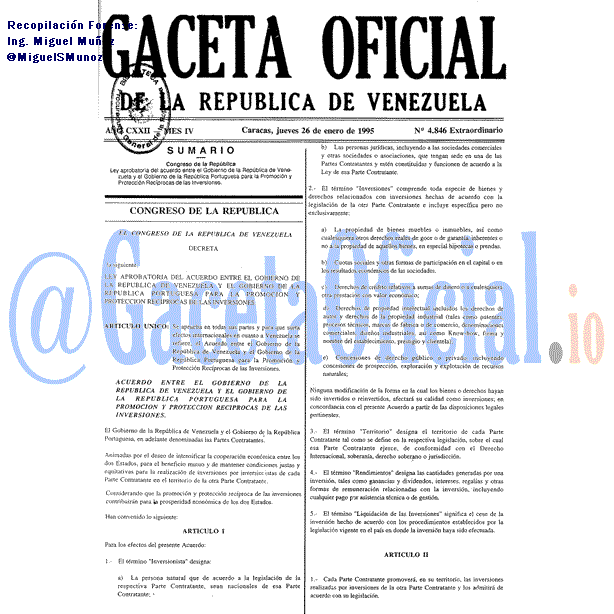 Gaceta Oficial 4846 del 26 Enero 1995