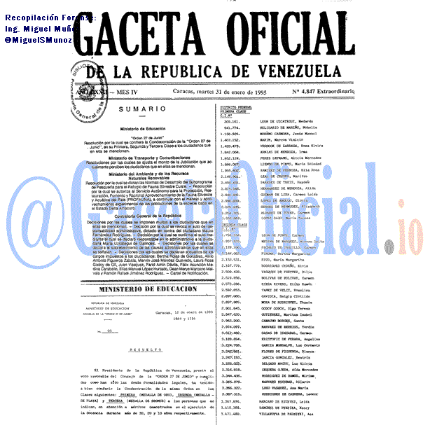 Gaceta Oficial 4847 del 31 Enero 1995