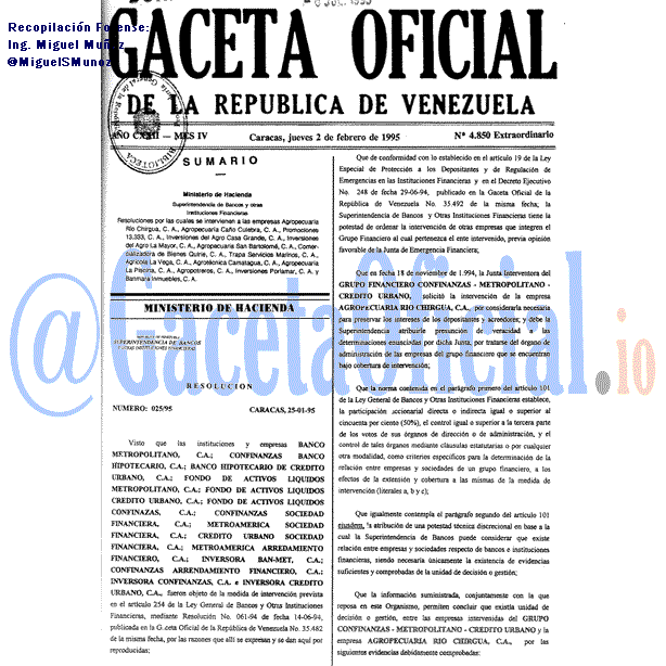 Gaceta Oficial 4850 del 2 Febrero 1995