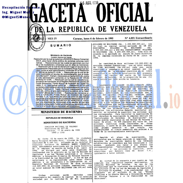 Gaceta Oficial 4851 del 6 Febrero 1995