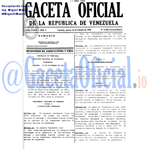 Gaceta Oficial 4856 del 16 Febrero 1995