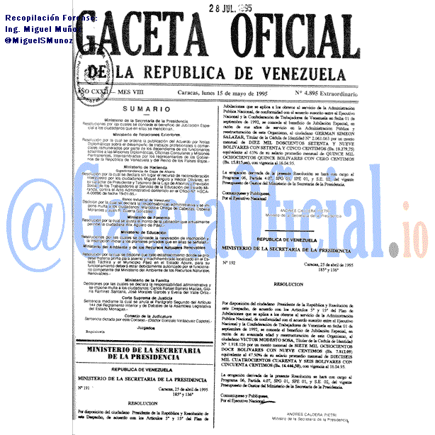 Gaceta Oficial 4895 del 15 Mayo 1995