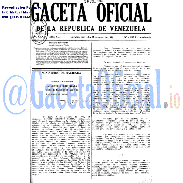 Gaceta Oficial 4896 del 17 Mayo 1995