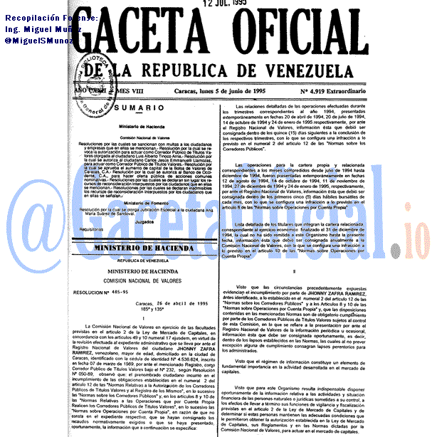 Gaceta Oficial 4919 del 5 Junio 1995