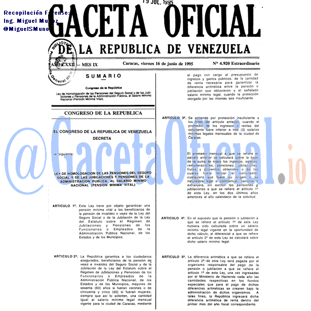 Gaceta Oficial 4920 del 16 Junio 1995