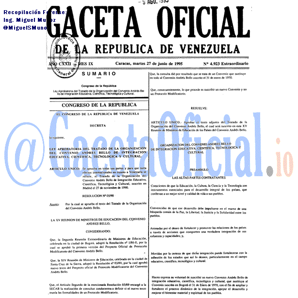 Gaceta Oficial 4923 del 27 Junio 1995
