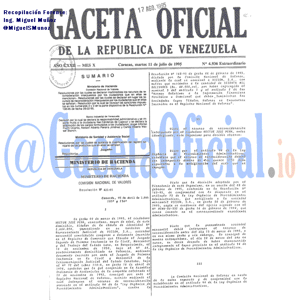 Gaceta Oficial 4936 del 11 Julio 1995